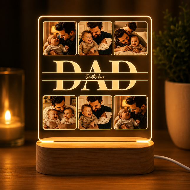Personalized Dad Acrylic Night Light – Custom Photo Collage LED Gift for Father