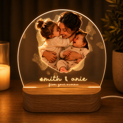 Personalized Mom & Kids Acrylic Night Light – Custom Photo Keepsake Gift