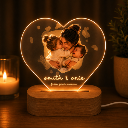 Personalized Mom & Kids Acrylic Night Light – Custom Photo Keepsake Gift