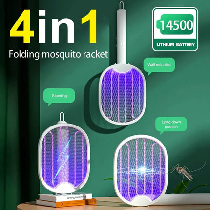 Foldable Electric Mosquito Killer Racket - 3000V Bug Zapper with UV Light, USB Rechargeable Fly Swatter Insect Trap